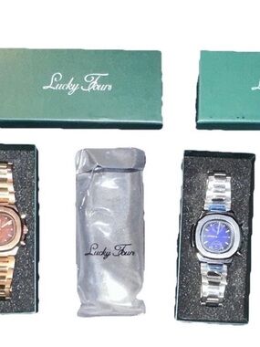 Lucky Fours Men's Quartz Analog Date Watches Lot 2 Gold/Silver Watch *Read Desc*